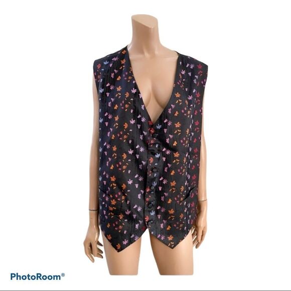 Favourbrook London Black Printed Silk Vest XL - Picture 1 of 11